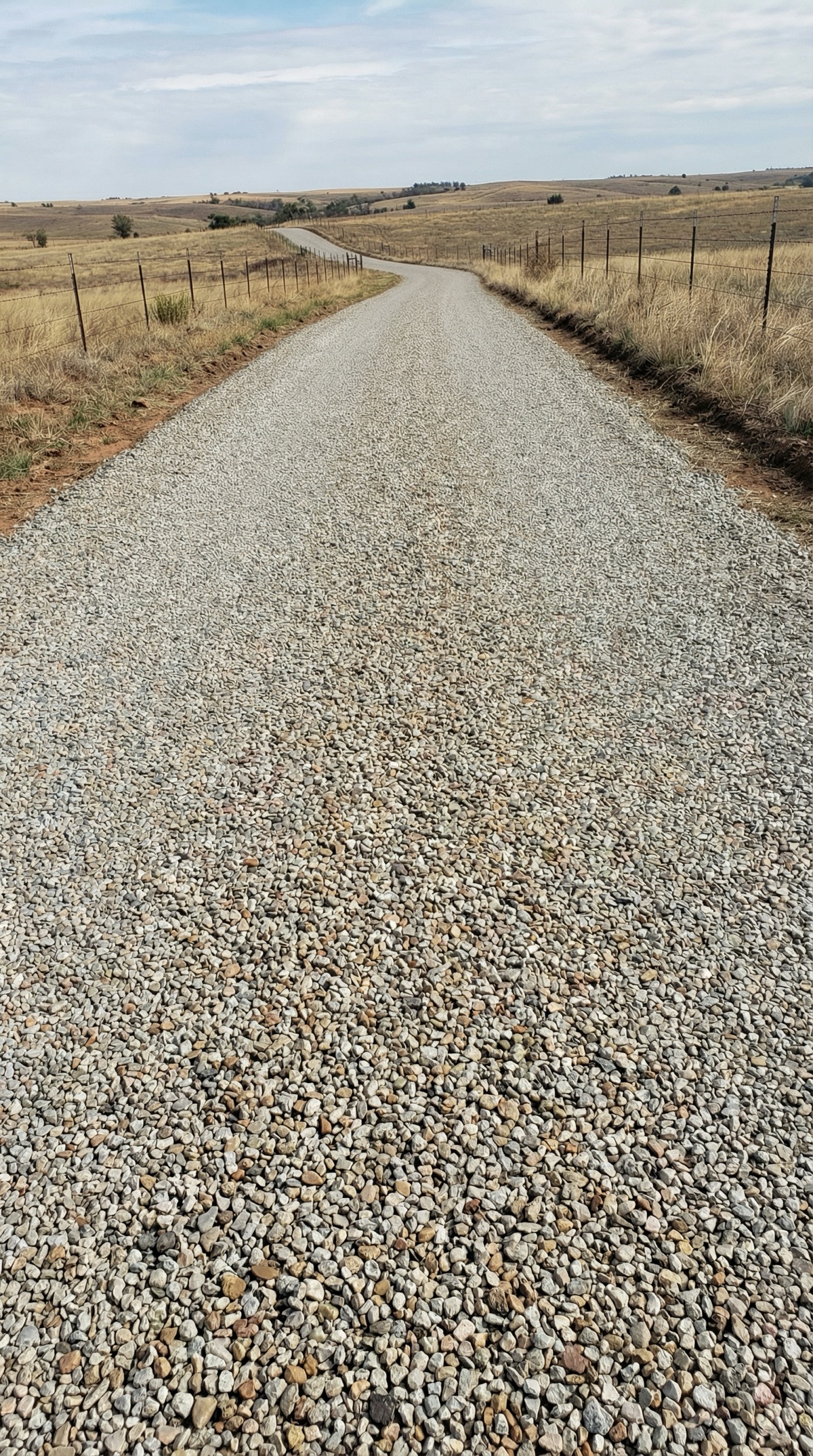 Chip seal road stretching into open prairie landscape